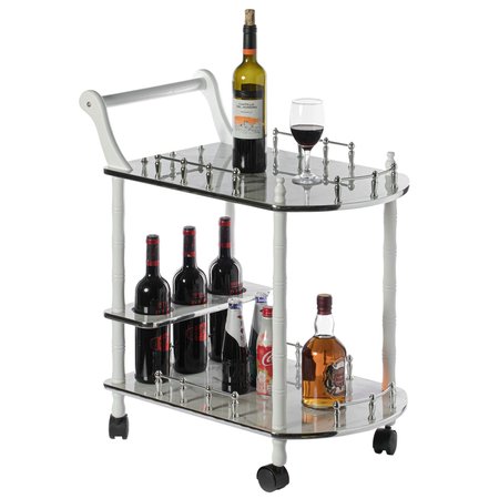 FABULAXE Wood Serving Bar Cart Tea Trolley with 2 Tier Shelves and Rolling Wheels, Silver, White and Gray QI003776.GY